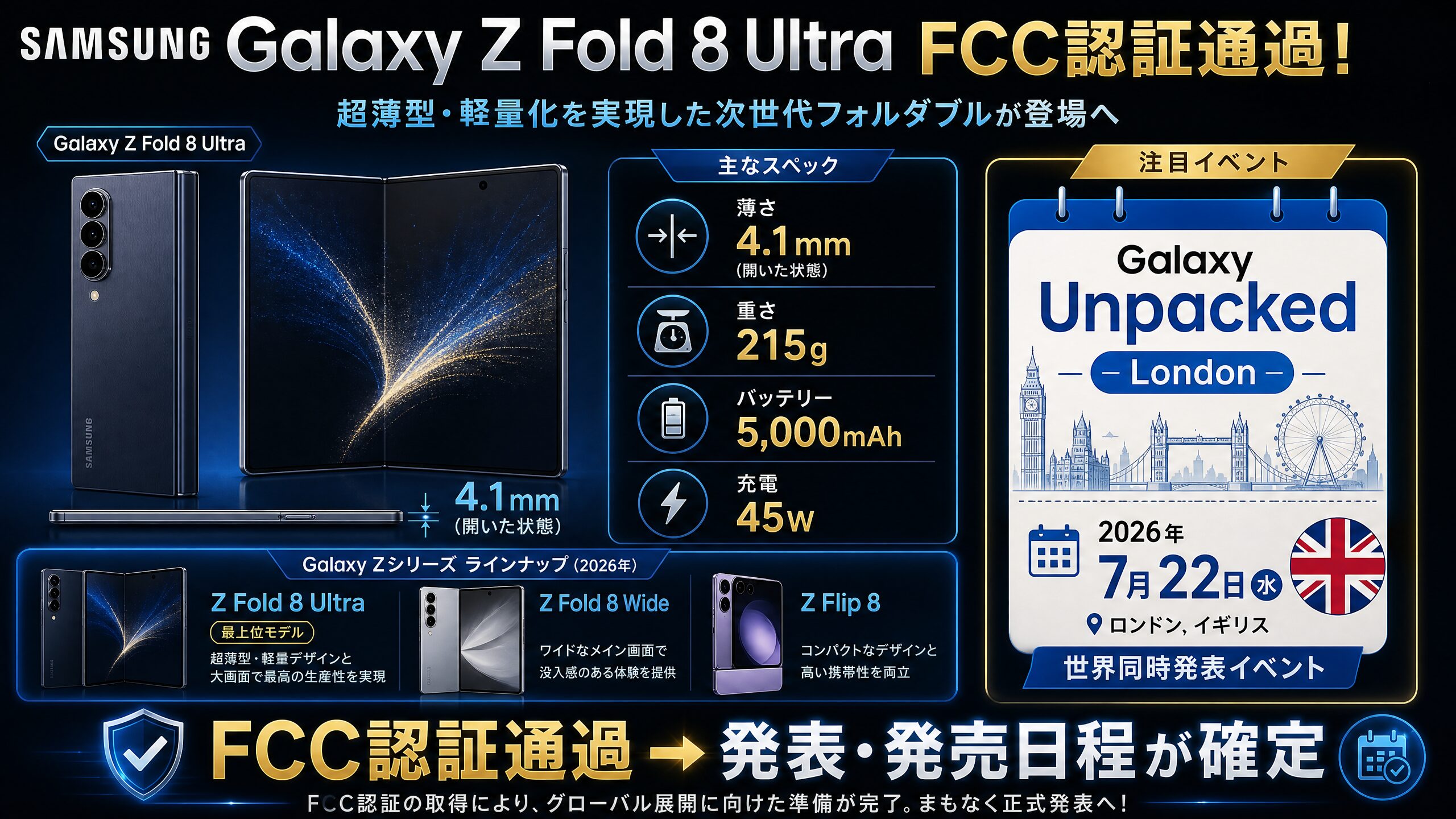 Galaxy】折りたたみスマホの最高峰「Galaxy Z Fold 8 Ultra」がFCC通過